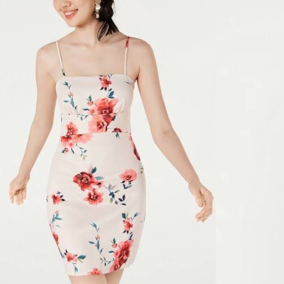 Juniors Sequin Hearts Pink Floral Print Open Back - Picture 3 of 7